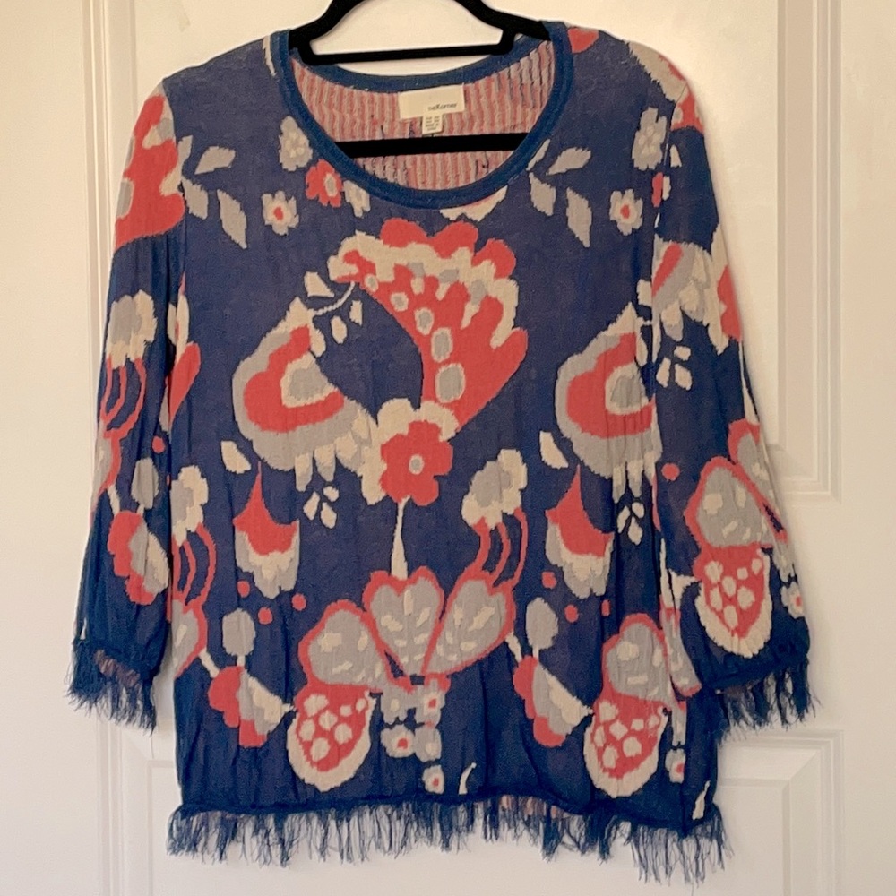 Anthropologie The Korner Pullover Fringe Sweater Small